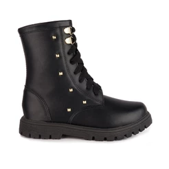 Bota Coturno Infantil Feminina Tratorada Tachas Douradas Zíper Menina Fashion