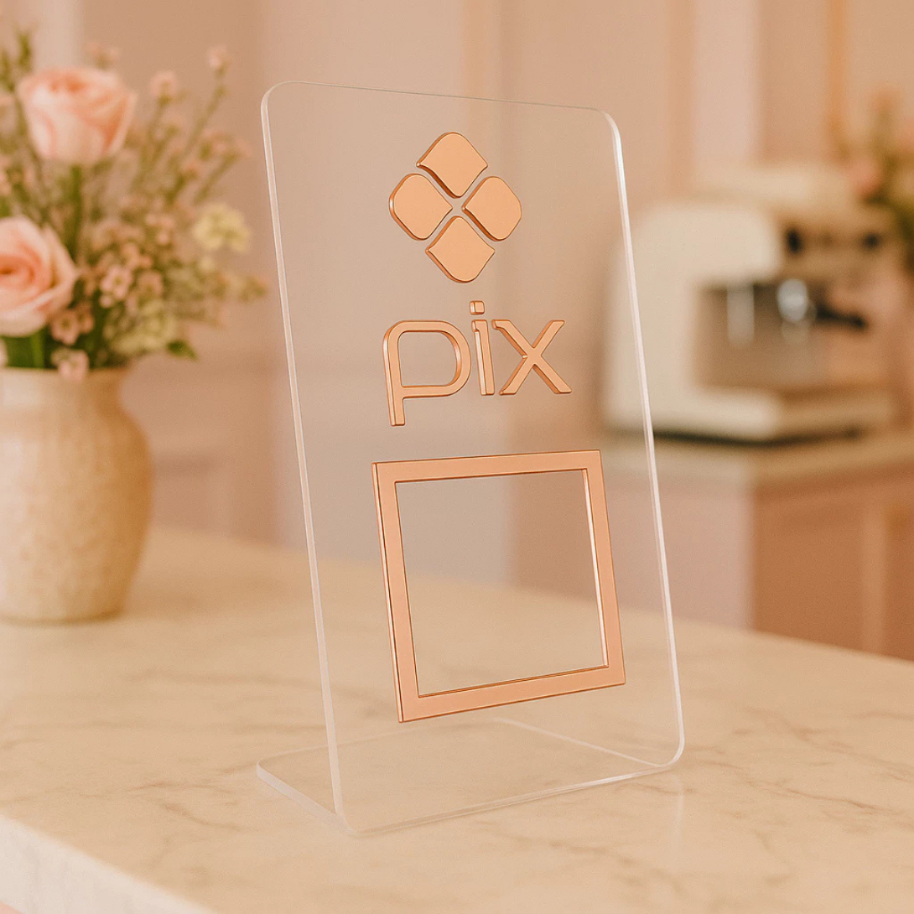 Placa Pix Qr Code De Mesa Expositor Pagamento Balcão Estabelecimento Display Base Acrílico