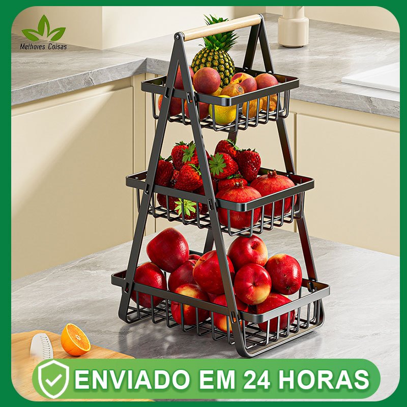 Média Fruteira de Mesa ou Cesto Multiuso Cesta de metal portátil Organizador para Casa Coz...