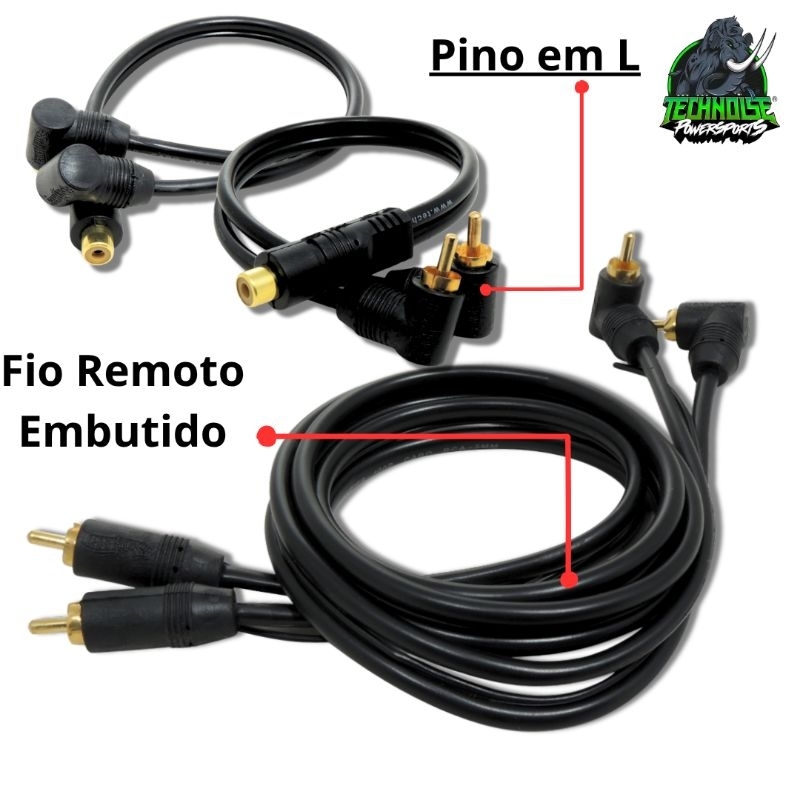 Kit Cabo RCA 1mt + 2Y 20cm Serie 100PRO Preto Emborachado Blindado 5mm Technoise
