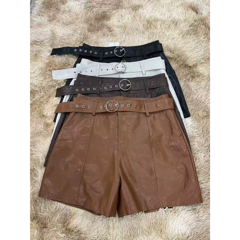 Short Couro Cores Com Cintos Moda Femenina B1