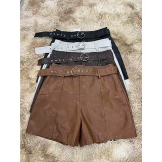 Short Couro Cores Com Cintos Moda Femenina B1