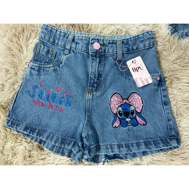 shorts jeans , stitch laçinho (nome)