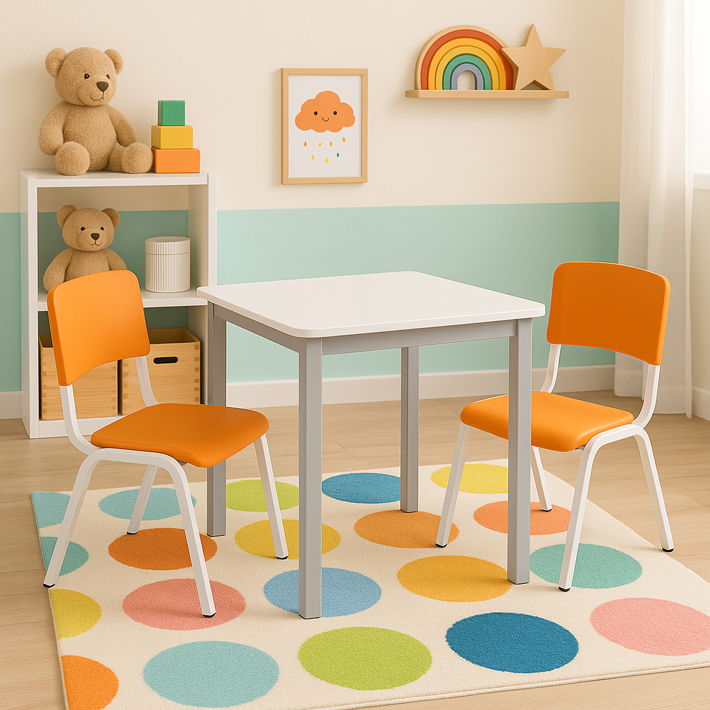Kit Conjunto Mesa Infantil com 2 Cadeiras Laranjas Estudo Didática Educativa