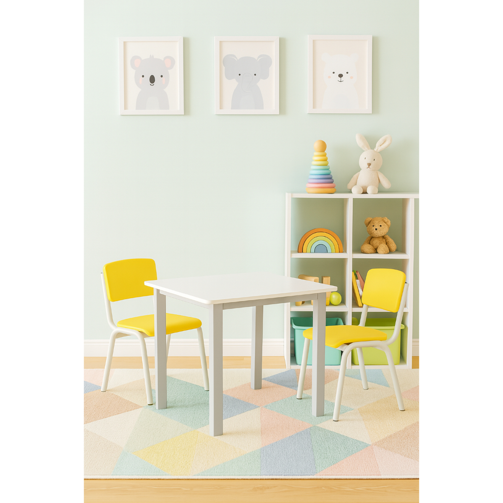 Kit Conjunto Mesa Infantil com 2 Cadeiras Amarelas Estudo Didática Educativa