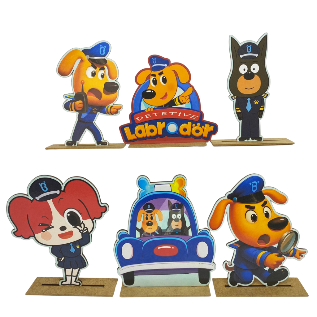 Kit Display de Mesa 6 Peças Para Festa Detetive Labrador MDF em Oferta na Shopee