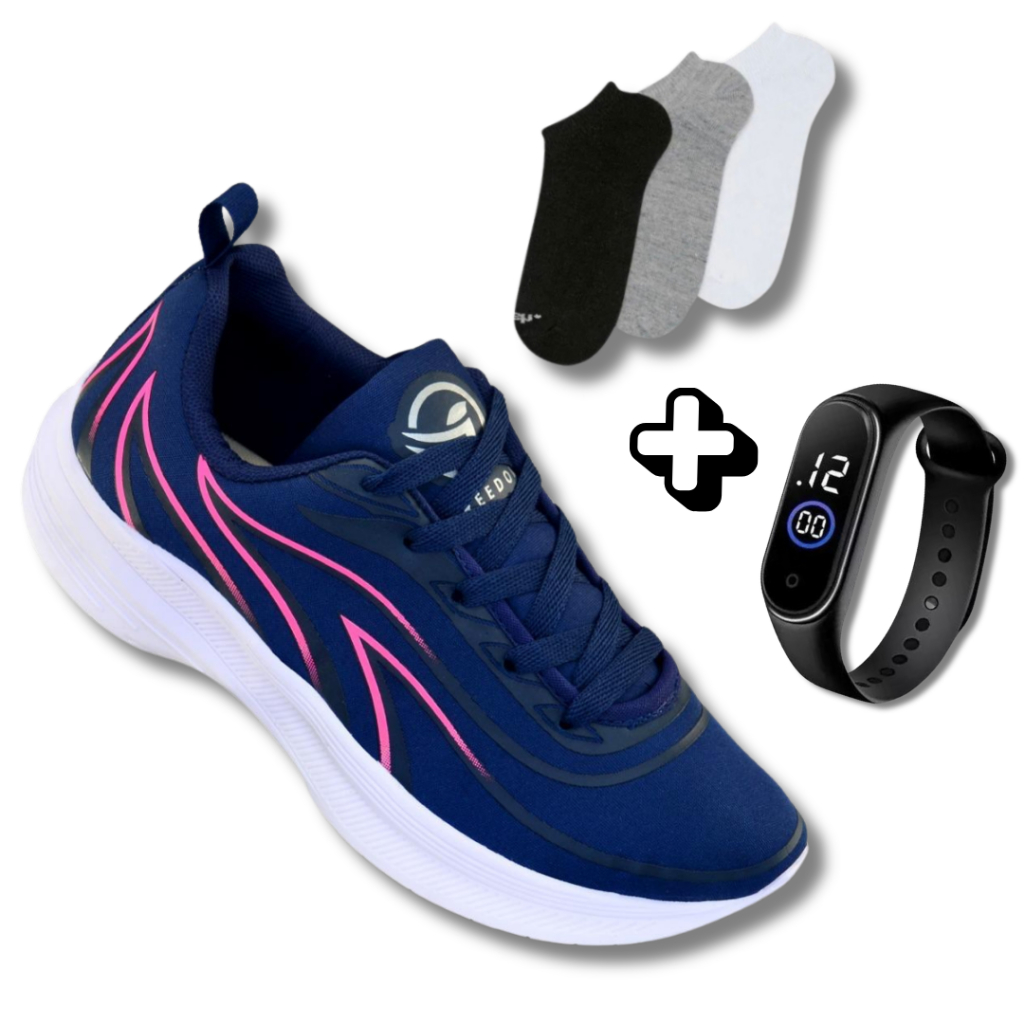 Kit Fitness Feminino: Tênis Leve + Meia + Relógio | Para Treinar com Estilo em Oferta na Shopee