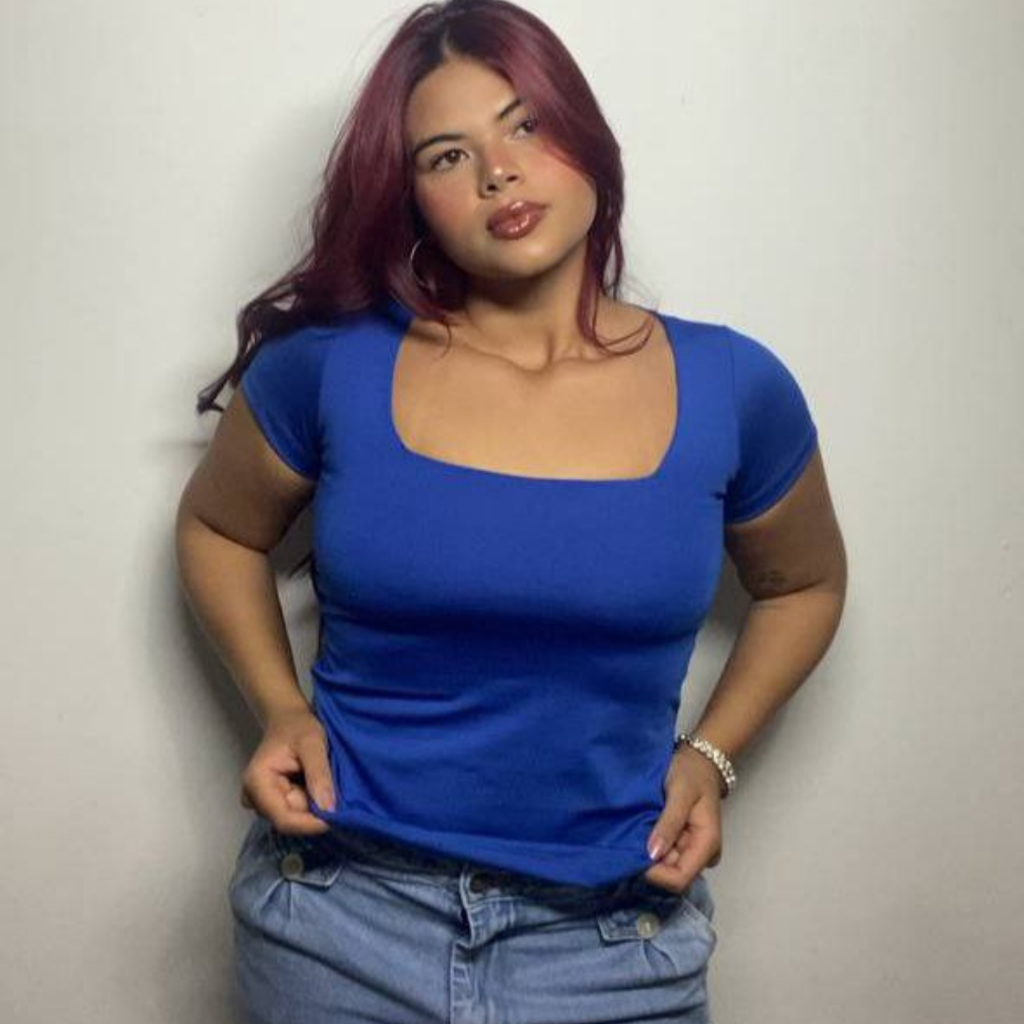 Blusa cropped baby Look Manga Curta Com Decote Quadrado Gola Quadrada Decotada Básica Casual colada justa
