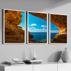 Kit 3 Quadros Decorativos Com Moldura 40x60 Paisagem Grande Para Sala Quarto