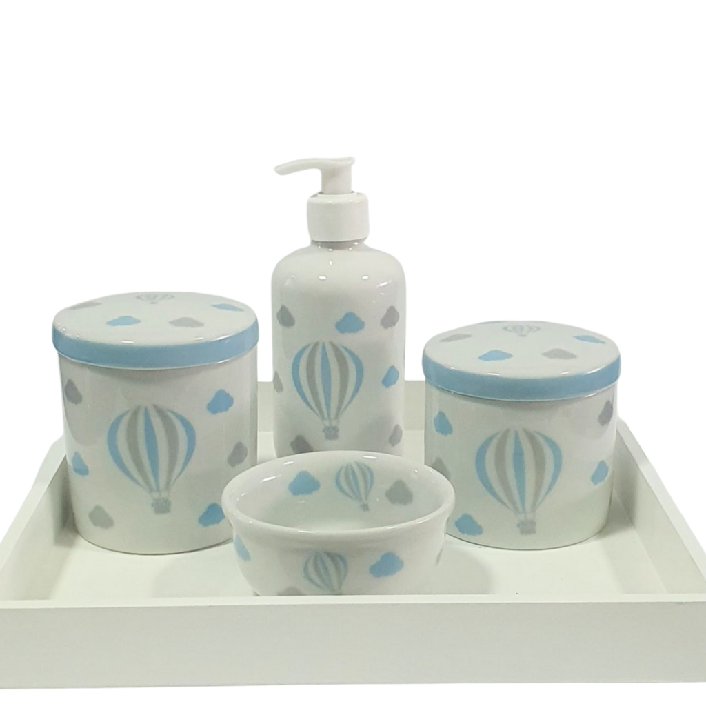 Kit Higiene Bebe Porcelana Menino Azul Balao Completo