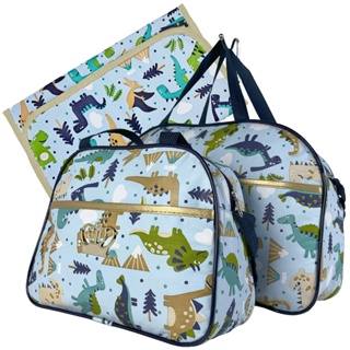 Kit Mala Maternidade 2 Bolsas Impermeável Menino Dinossauro Trocador dobravel conforto Facil Limpeza em Oferta na Shopee