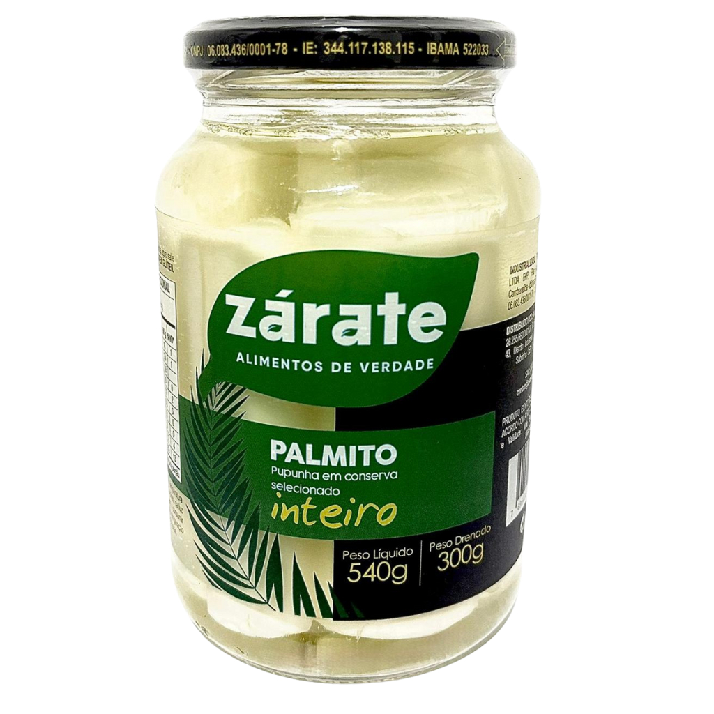 Palmito de Pupunha em conserva Inteiro Zárate Macio 300 gramas Drenado