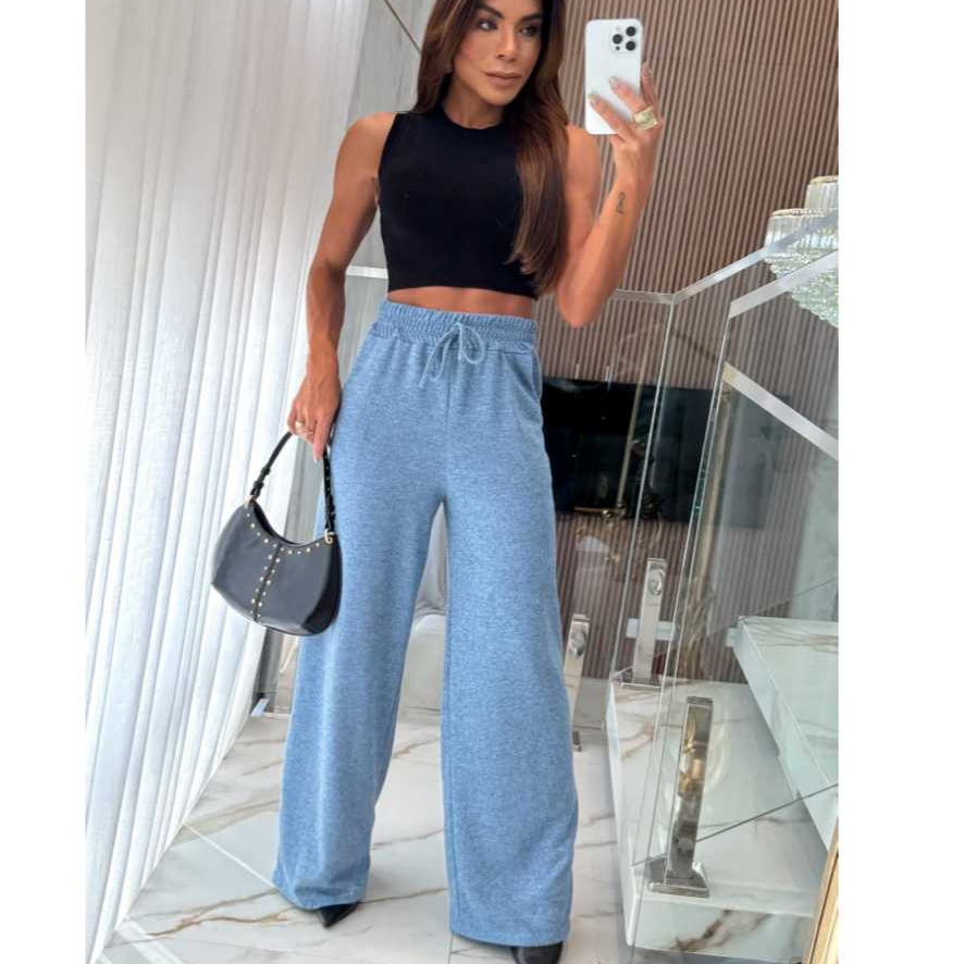 Calça Pantalona Lanzinha Cintura Alta com bolso super quentinho pra inverno