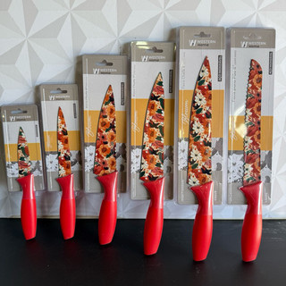 Faca decorada vermelha de flores para cozinha individual de pão chef legumes facas vermelhas flor afiada inox vermelho