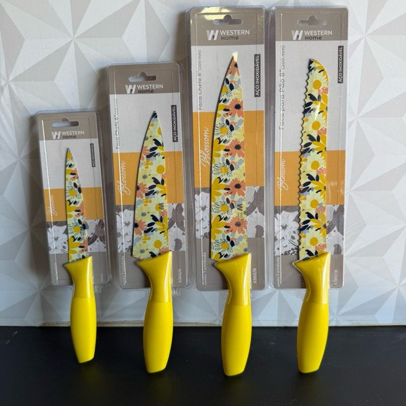 Faca decorada flores de inox amarela individual facas pão chefe cozinha legumes faca amarelo amarelas bonita flor grande em Oferta na Shopee