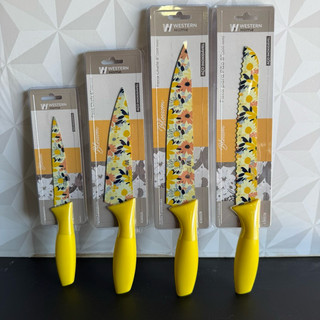 Faca decorada flores de inox amarela individual facas pão chefe cozinha legumes faca amarelo amarelas bonita flor grande
