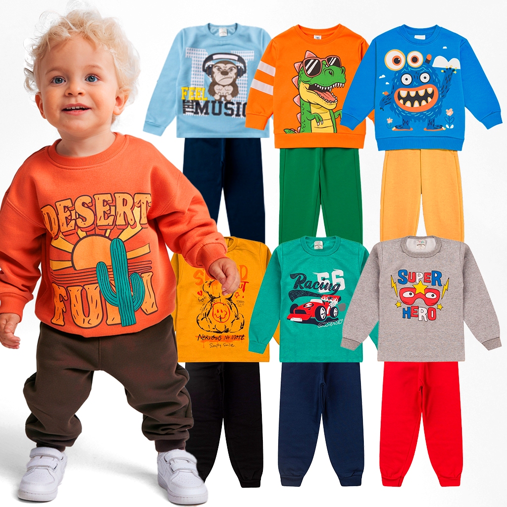 Kit de 2 ou 4 Peças Sortido Conjunto Moletom Infantil Menino Outono Inverno