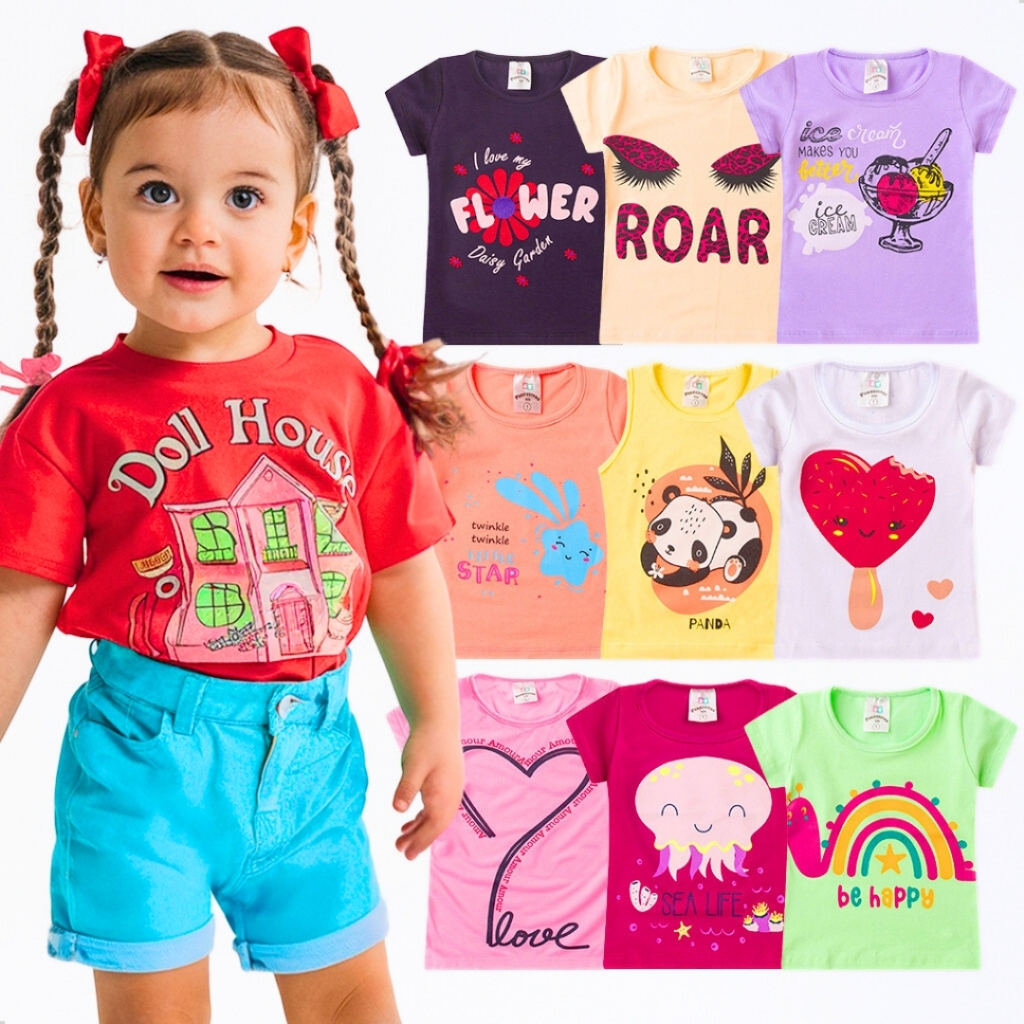 Kit 5 Camisetas Verão Infantil Menina Sortido Veste do 1 ao 14 · foto 2