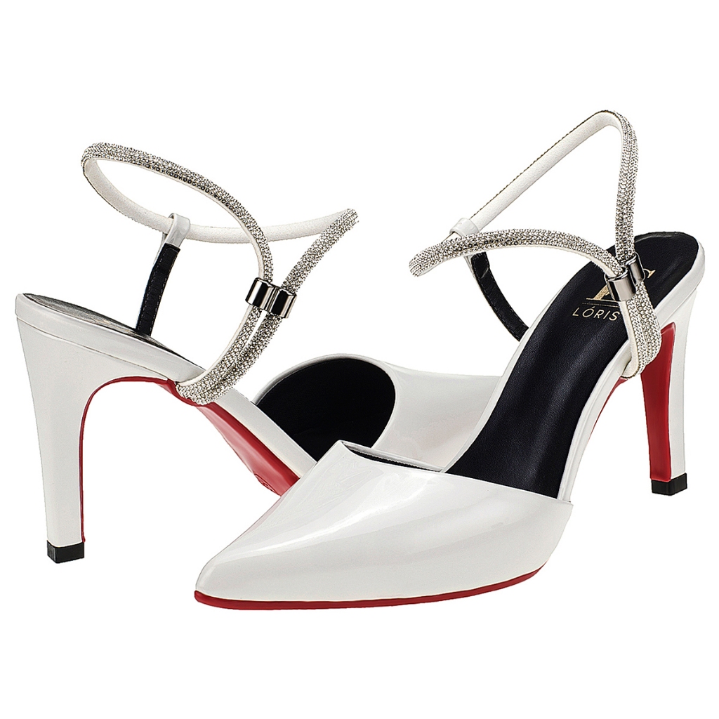 Detalhes do Sapato Feminino Scarpin Salto Alto Traseiro Aberto com Brilho Confortavel 4001