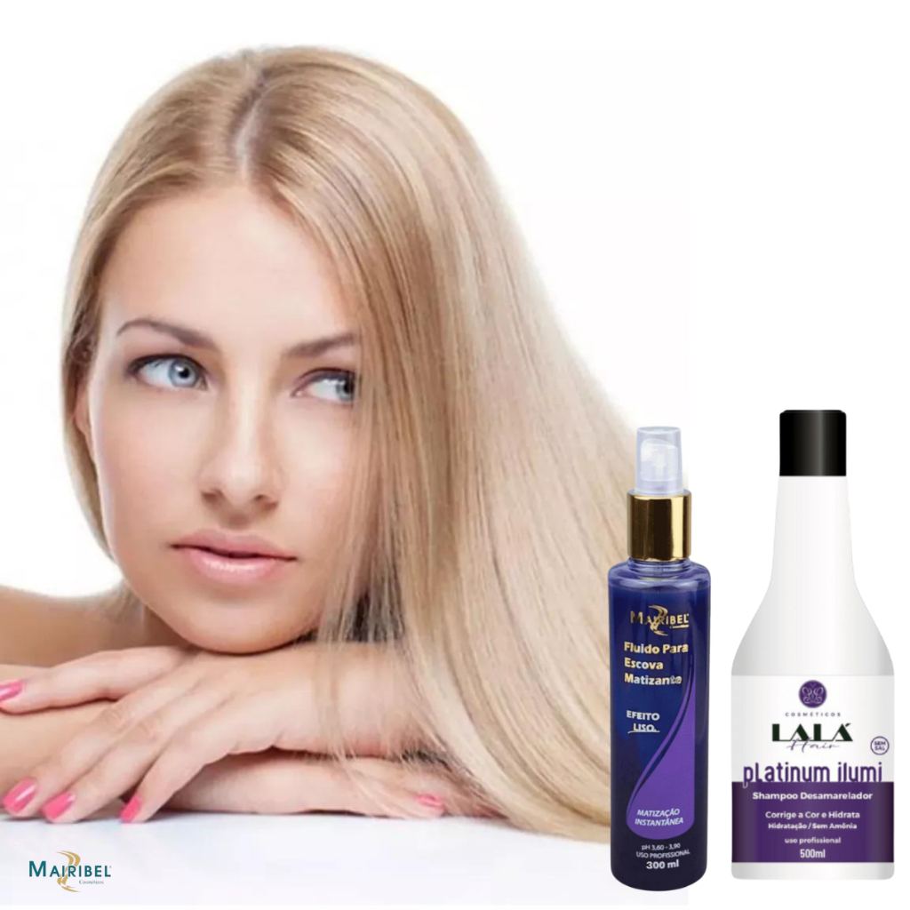 Mairibel Fluido Matizador Para Escovar os Cabelos 300ml e Lala Hair Shampoo Desamarelador 500ml