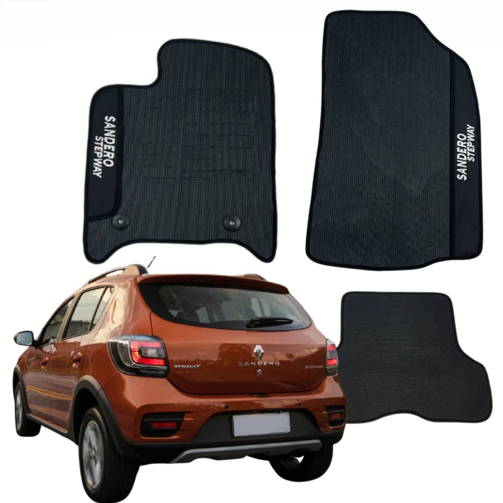 Jogo 3 Peças Tapete PVC Personalizado Impermeável Renault Sandero Stepway 2008 a 2023