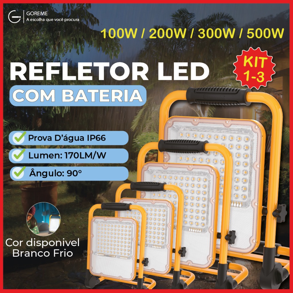 Refletor Holofote Led Pro 500W 300W 200W 100W Com alça antiderrapante Sinalizador Recarregável em Oferta na Shopee