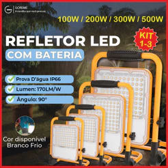 Refletor Holofote Led Pro 500W 300W 200W 100W Com alça antiderrapante Sinalizador Recarregável