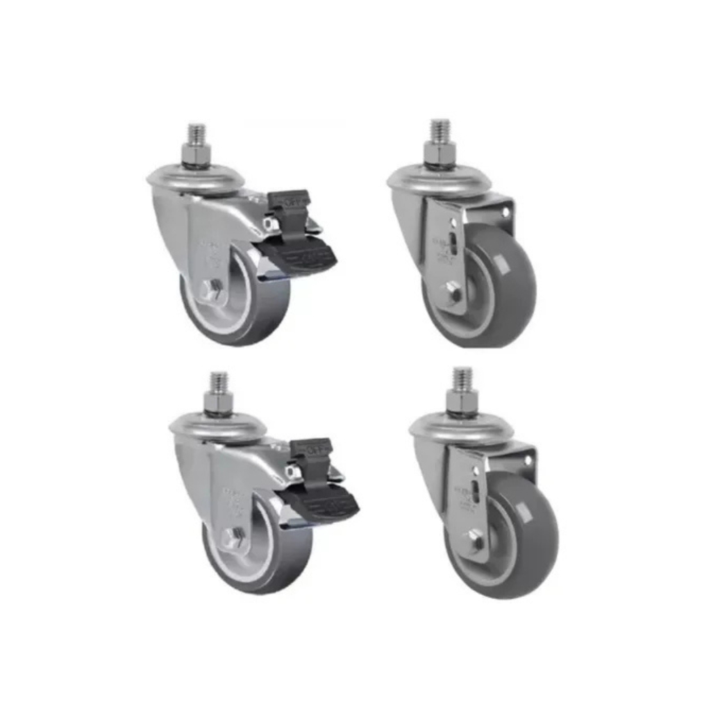 Kit 4 Rodízio 3 Polegadas modelo 312 schioppa 2 Giratórios com Freio e 2 Giratórios Espiga parafuso