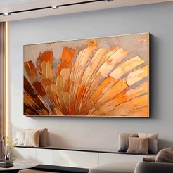Quadro Decorativo Com Moldura 80x120 cm Para Sala Grande Abstrato Dourado