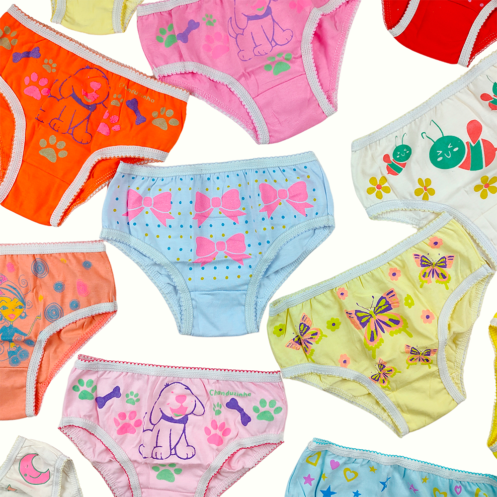 Kit 7 Calcinhas de Algodão Infantil Estampadas Modelagem Confortável Estampas Divertidas