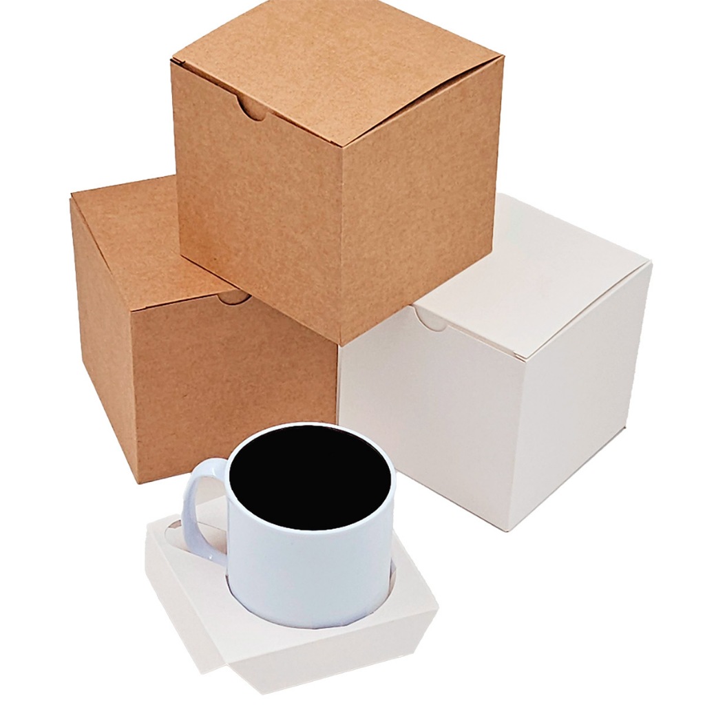 10 Caixas para canecas com suporte, branca ou kraft, fácil montagem, papel sublimável em Oferta na Shopee