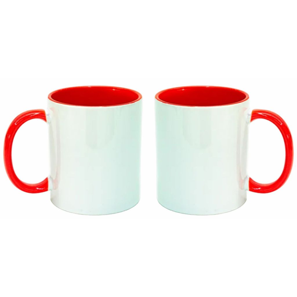 02 Canecas Cerâmica Resinadas. - IMPORTADA AAA 325ml Alça e Interior Colorido  - SUBLIMAÇÃO