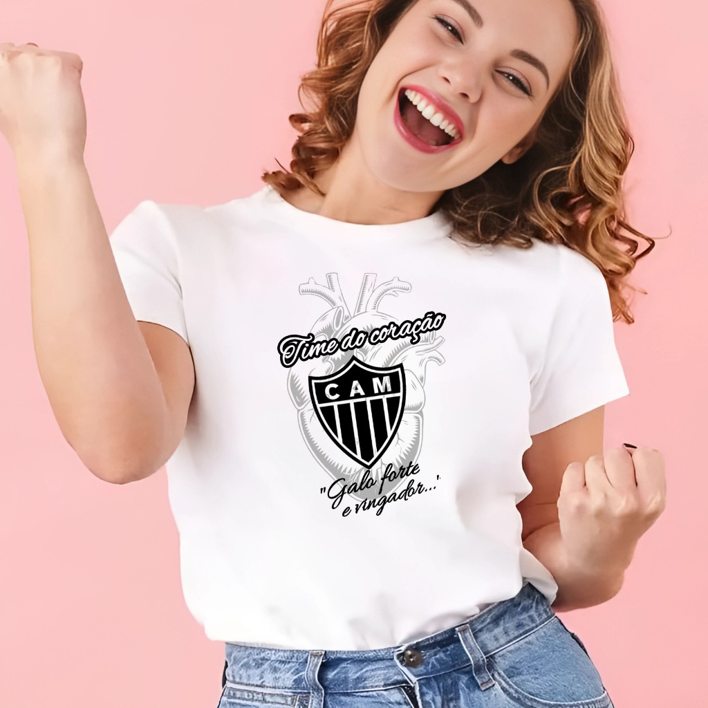 Camiseta T shirt Do Galo Feminina Baby Look - Camisa Do Atletico-MG