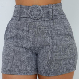 Shorts Feminino Skinny Tecido Linho com Cinto Forrado e Bolso