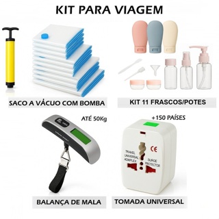 Kit Viagem Balança Mala Adaptador Tomada Saco Vacuo 50x60 Bagagem Aeroporto Organizador em Oferta na Shopee