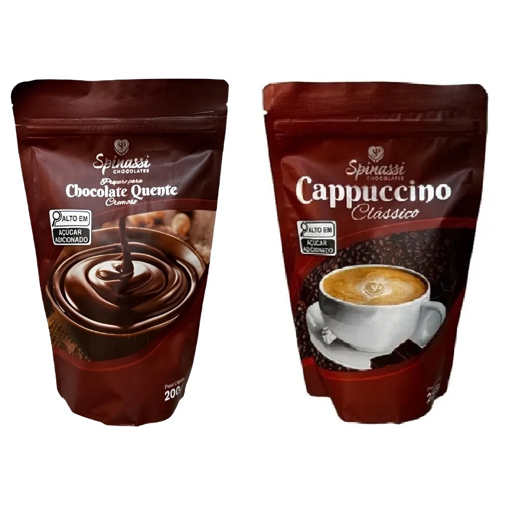 Kit 1 Cappuccino 250g E 1 Chocolate Quente 200g Rende 1 Litro Cremoso Café Campos do Jordão sache