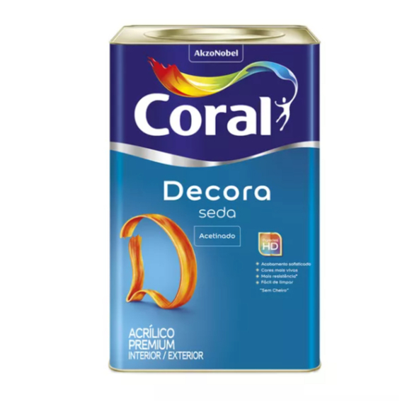 Tinta Acrílica Premium Coral Decora Seda Acetinado 16L Paredes HD Alto Rendimento Uso Interno