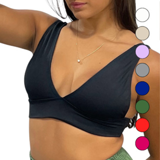 Top Cropped Feminino Alça Grossa Decote V Estiloso Suplex Premium Tecido Duplo Duda em Oferta na Shopee