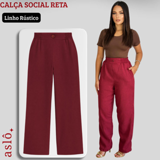 Calça Reta Linho Social Com Botão e Elástico P ao GG Alfaiataria Uniforme em Oferta na Shopee