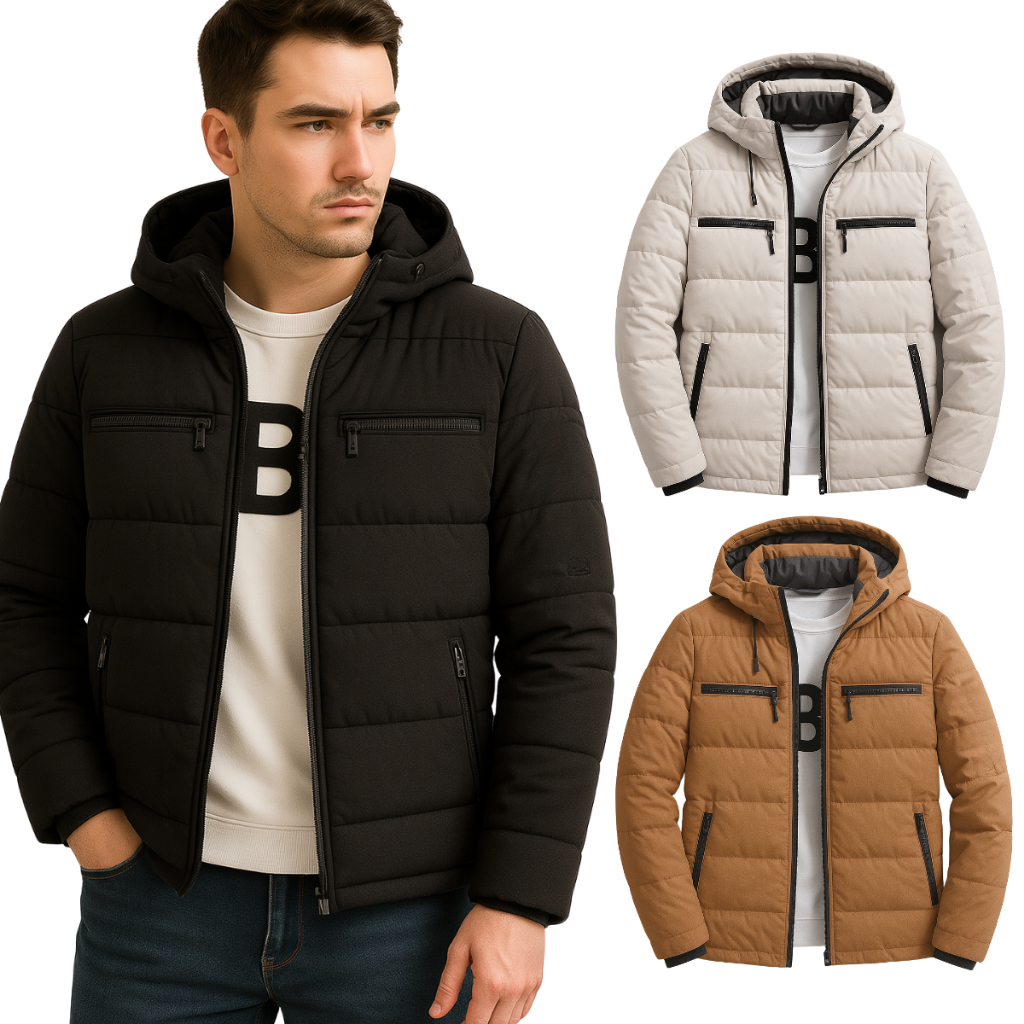 Bobojaco Jaqueta Gominho Puffer Nylon Forrada Inverno Frio Reforçada Capuz Corta Vento Mas...