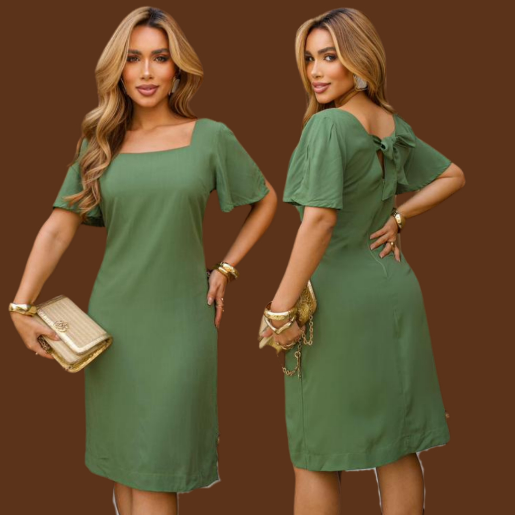 Vestido Barato Fresco Com Manga Feminino fresco liso elagante confortavel