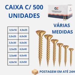 Caixa Parafuso Chipboard Phillips 500 unidades para Madeira Móveis tamanhos