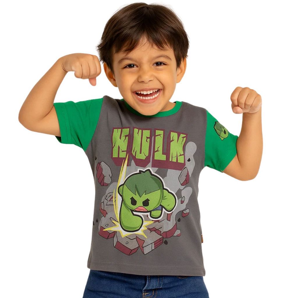 Camiseta Infantil Hulk Tamanho 8 Anos Estampa Cartoon Original Manga Verde