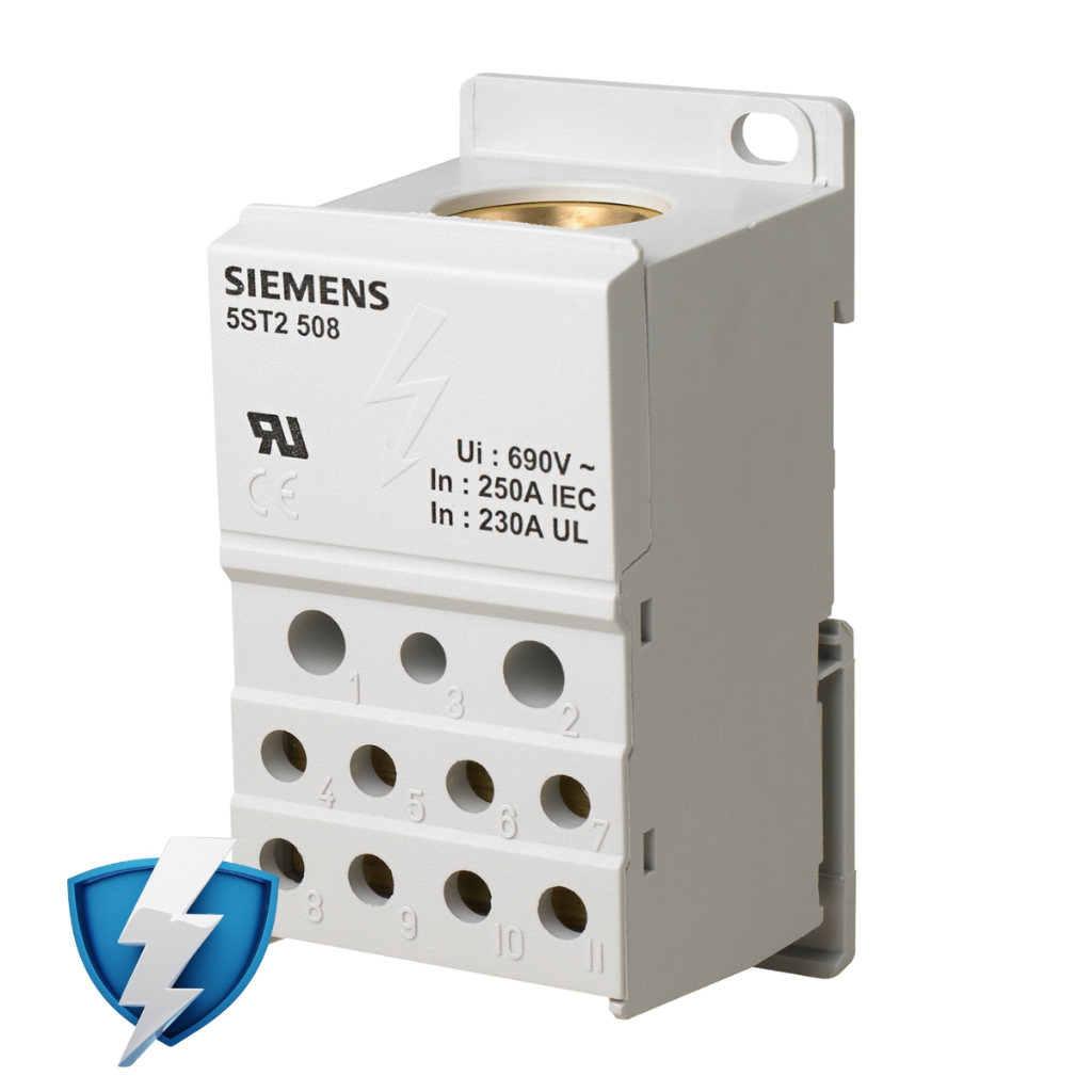 Bloco Distribuição 250A 690V Monofásico Siemens 5ST2508 P/ Painéis e Quadros Elétricos Industriais