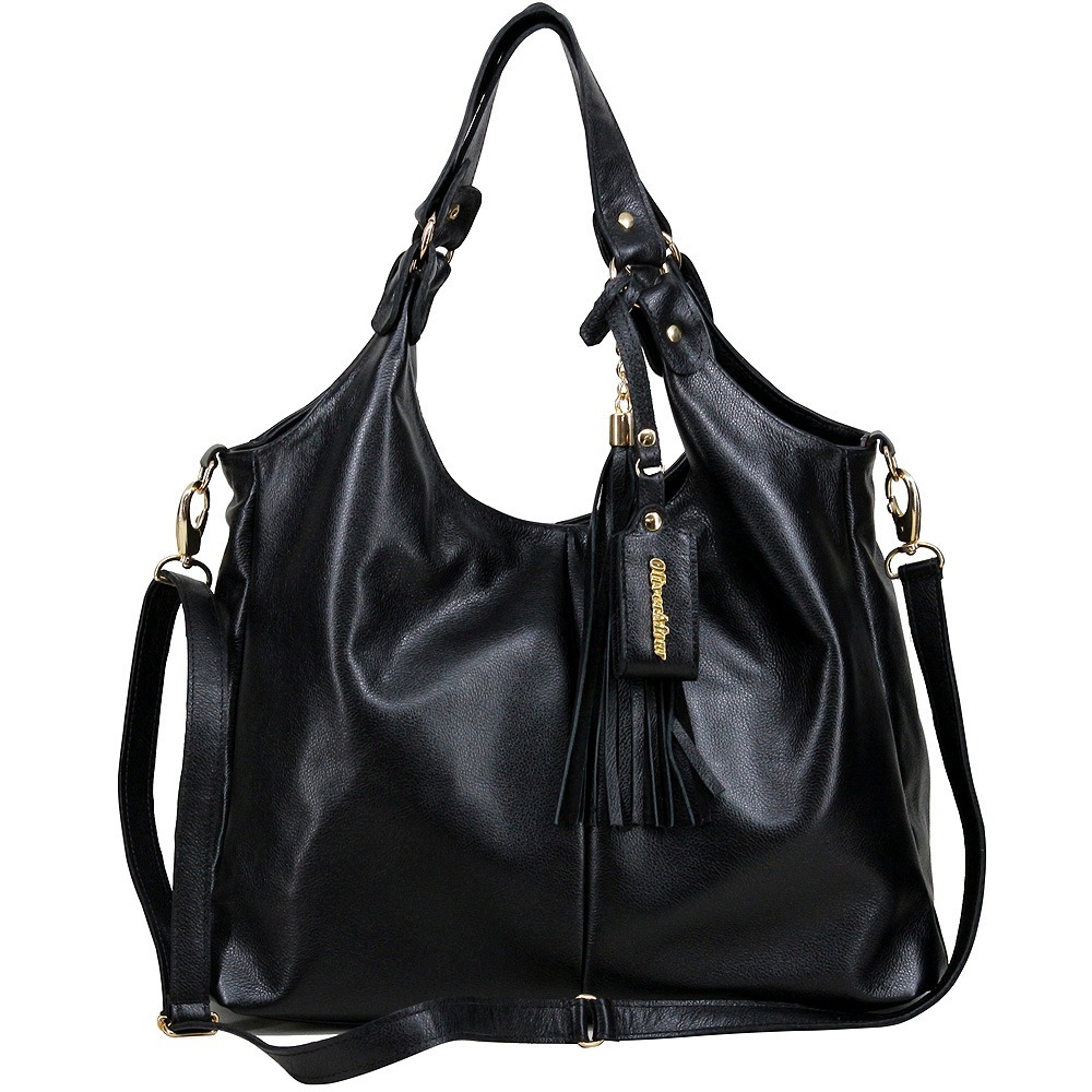 Bolsa sacola em couro legítimo preto marca Oliver Mour