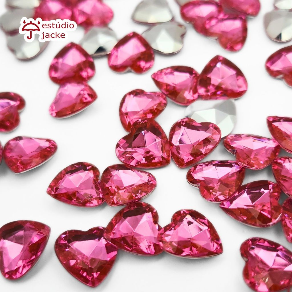 Chaton Coração 14mm em Acrílico – Rosa Chiclete | Base Irregular para Colagem em Laços, Bijuterias e Artesanato