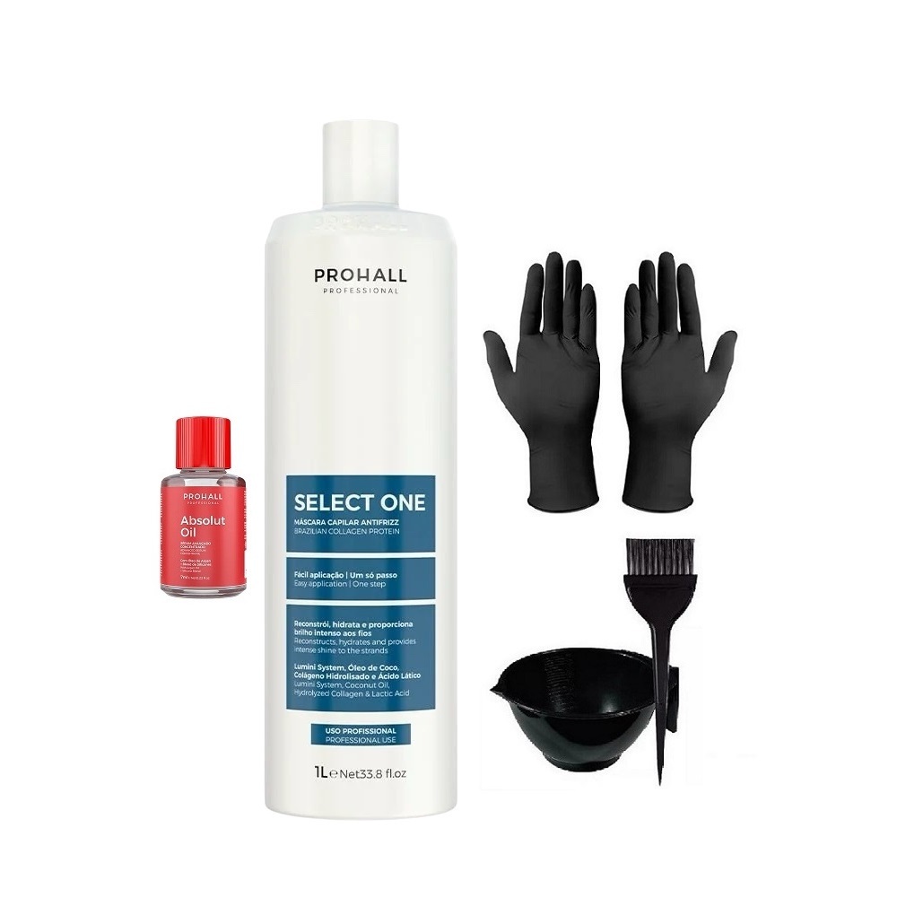 Prohall Progressiva Sem Formol Select One 1 Litro + Oleo, Luva e Aplicação.NF