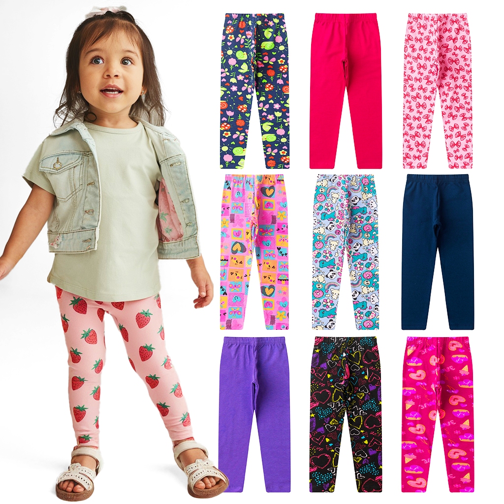 Kit de 2, 3 ou 4 Calças Legging de Cotton Infantil Menina Premium Kit Sortido em Oferta na Shopee