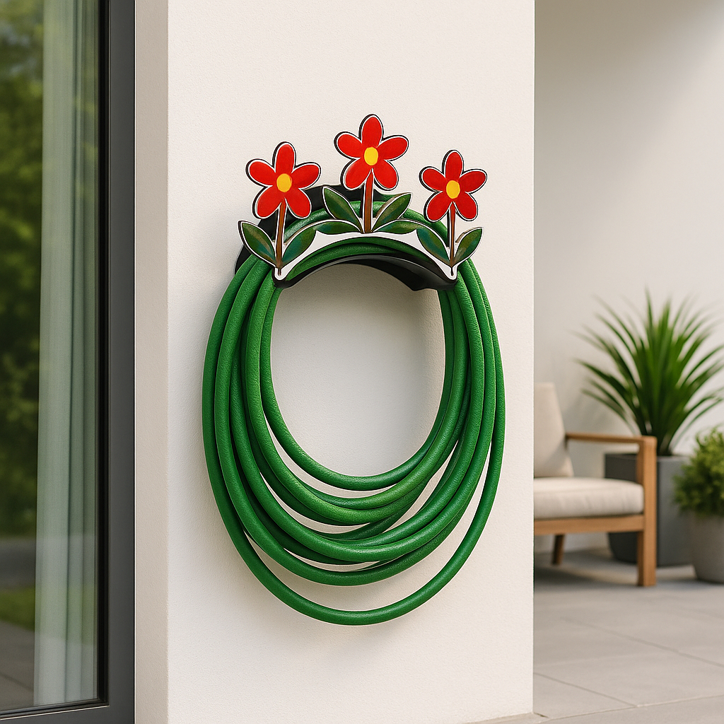 Suporte de enrolar mangueira de jardim quintal suporte fixo na parede em aço FLOR COLORIDA BASE PRETO em Oferta na Shopee