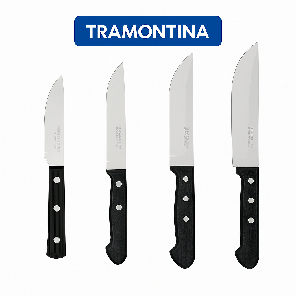 Facas Tramontina Aço Inox Afiado Cabo Preto Vários Tamanhos 5' 6' 7' 8' – Corte Preciso Cozinha em Oferta na Shopee